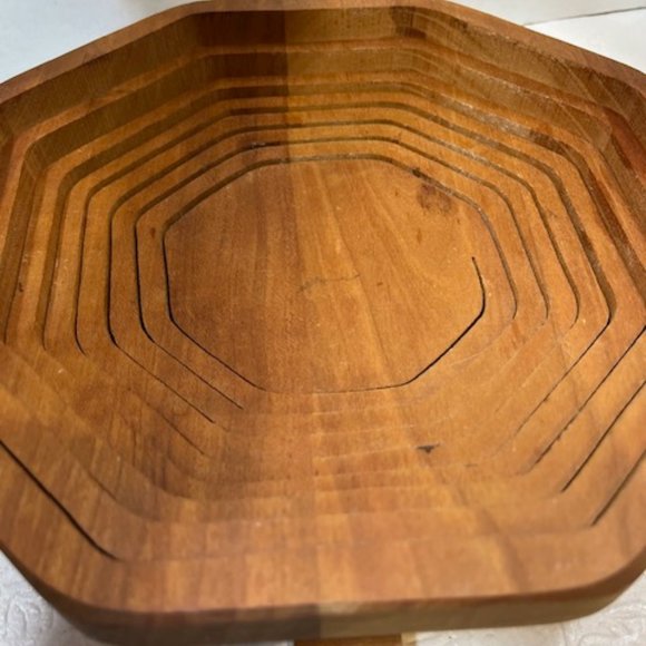 VTG Collapsible Octagon Wooden Fruit Bowl Basket Expandable, Foldable w/Handles - Picture 13 of 14